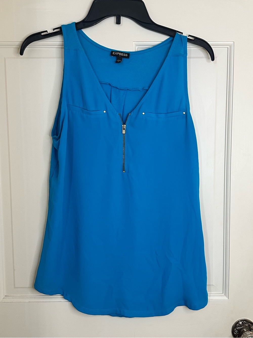 Express Bright Blue Zip-Front Sleeveless Blouse Size Small